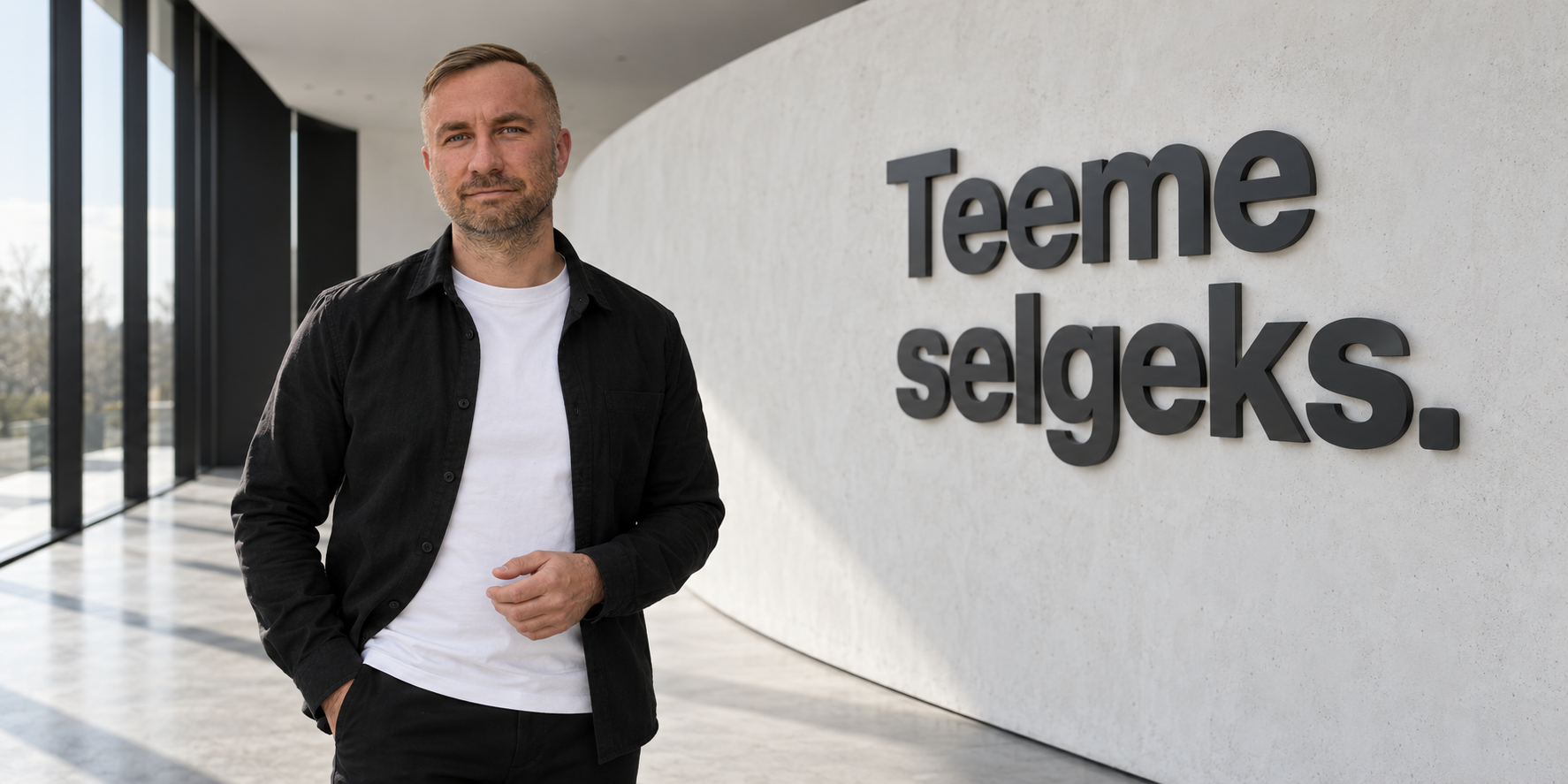 Brändivisuaal: Anti kaarduva betoonseina juures, seinale paigaldatud ruumiliste tähtedega „Teeme selgeks.”