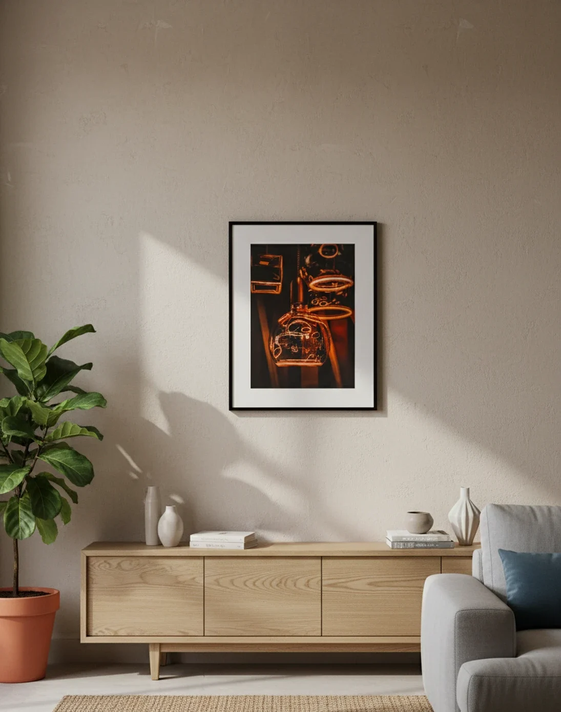 Porto kesklinna valgustipoe soe oranž foto, Anti Soosaar, prinditud Fujitsu fotopaberile, sobib elutuppa, kontorisse ja kohvikuseinale.