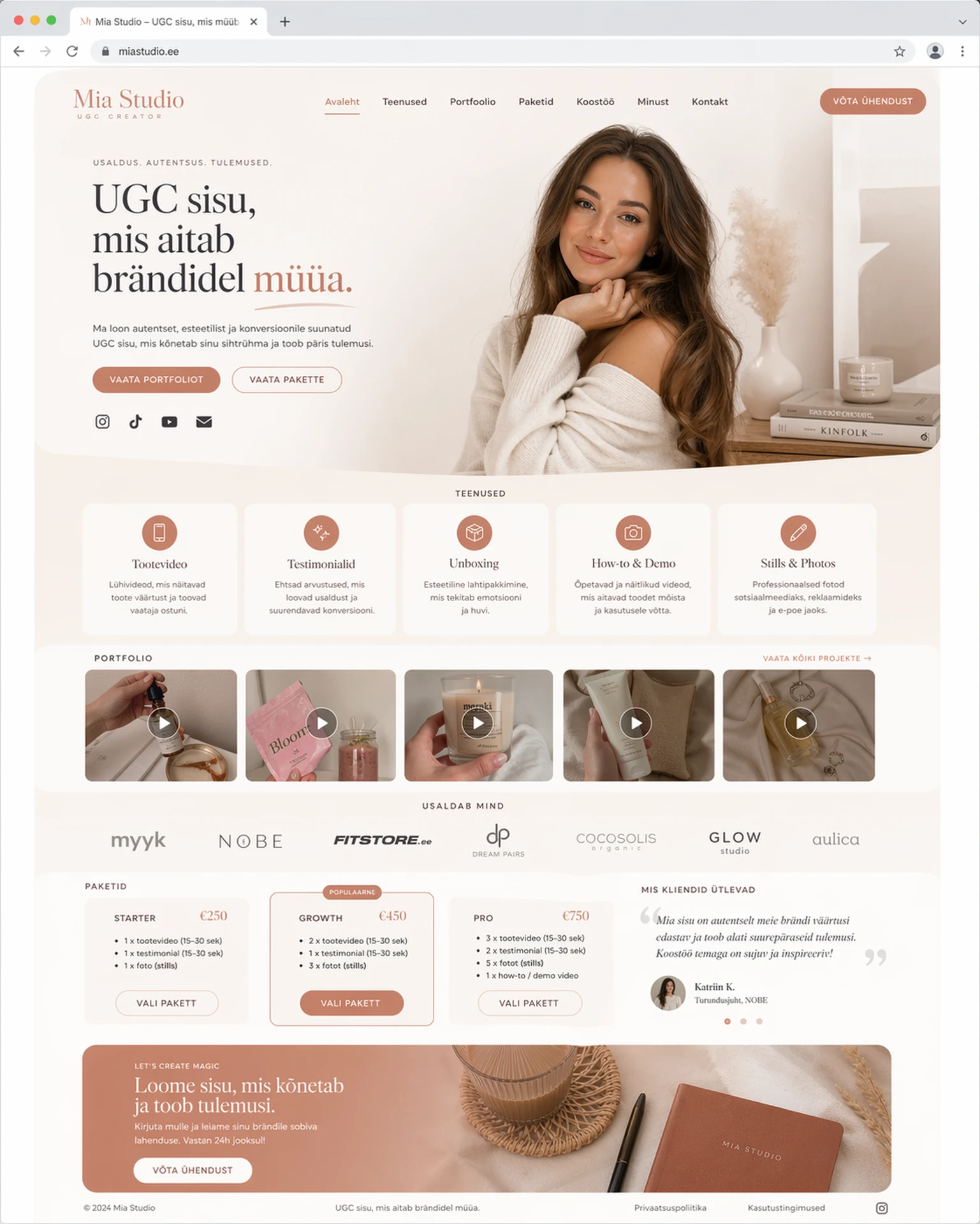 UGC ja portfoolio veebilehe näidis